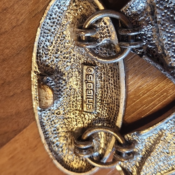 Chico's Black Leather Silver Snakeskin Embossed Clasp Buckle Adjustable Belt S/M - Picture 11 of 12